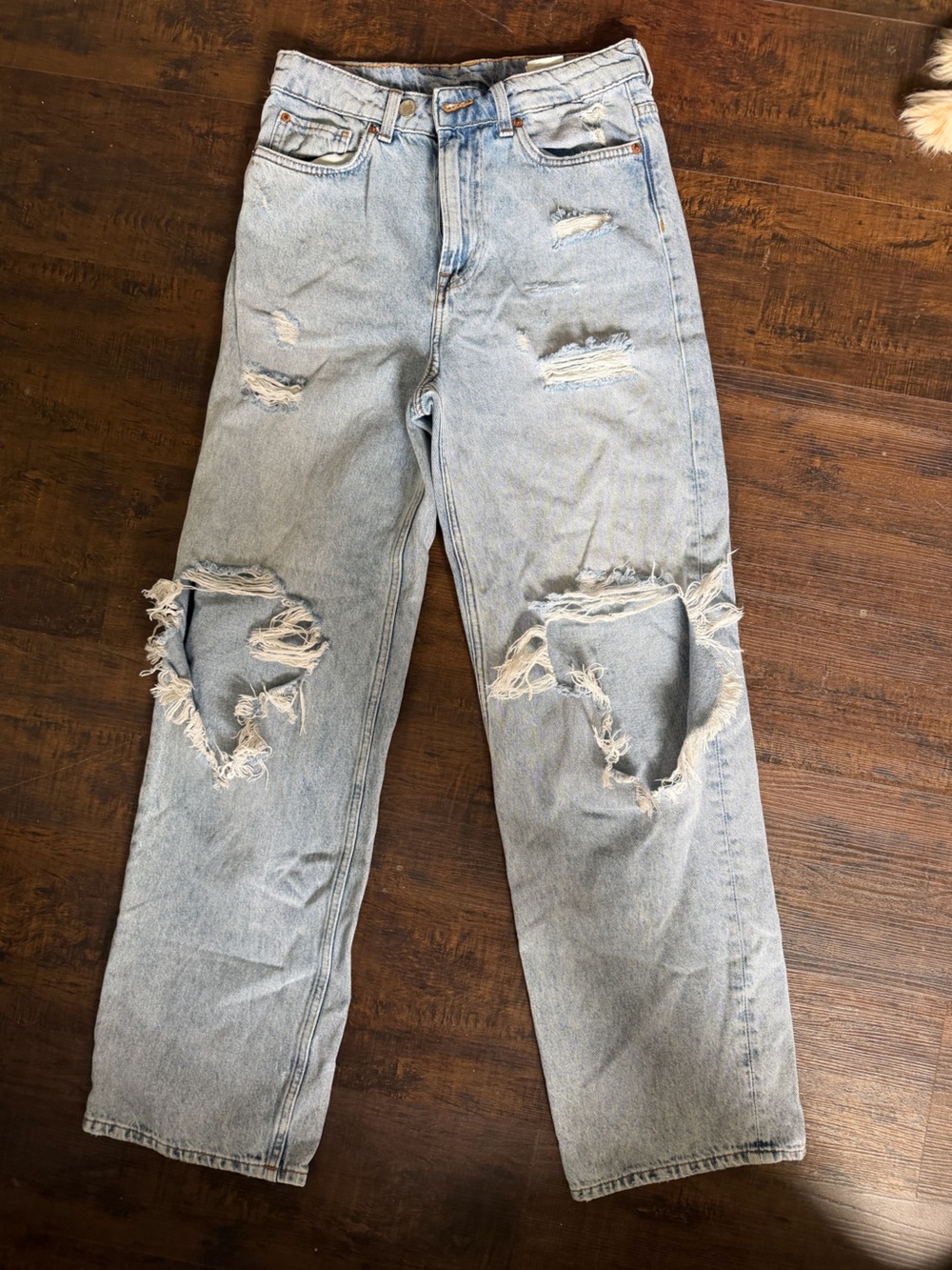 H&M Light Blue Distressed Straight-Leg Jeans